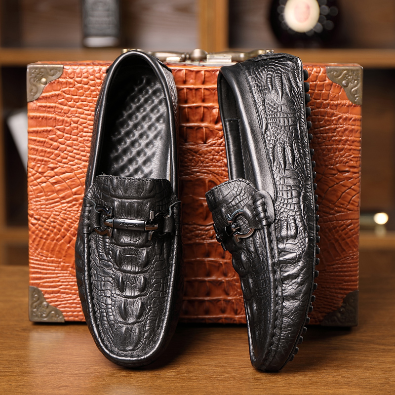New Luxury Casual Loafers Shoe Brand Men Shoes Handmade Slip On Anti-Slip Business Genuine Leather Flats Male Crocodile Pattern