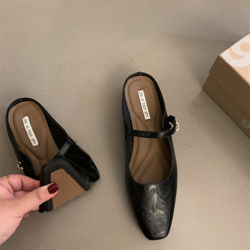 Design Sier Women Mary Jane Half New Slippers Pointed Toe Sandals 2024 New Flip ps Summer Casual Dress Mules Flats Shoes Slides f05f
