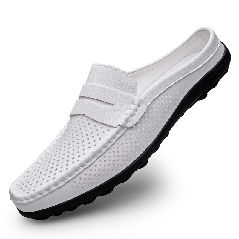 Plus Size 47 Men's Half Shoes Hollow Out Loafers for Men Fashion Leather Sandals Shoes Breathable Causal Beach Shoes Slippers