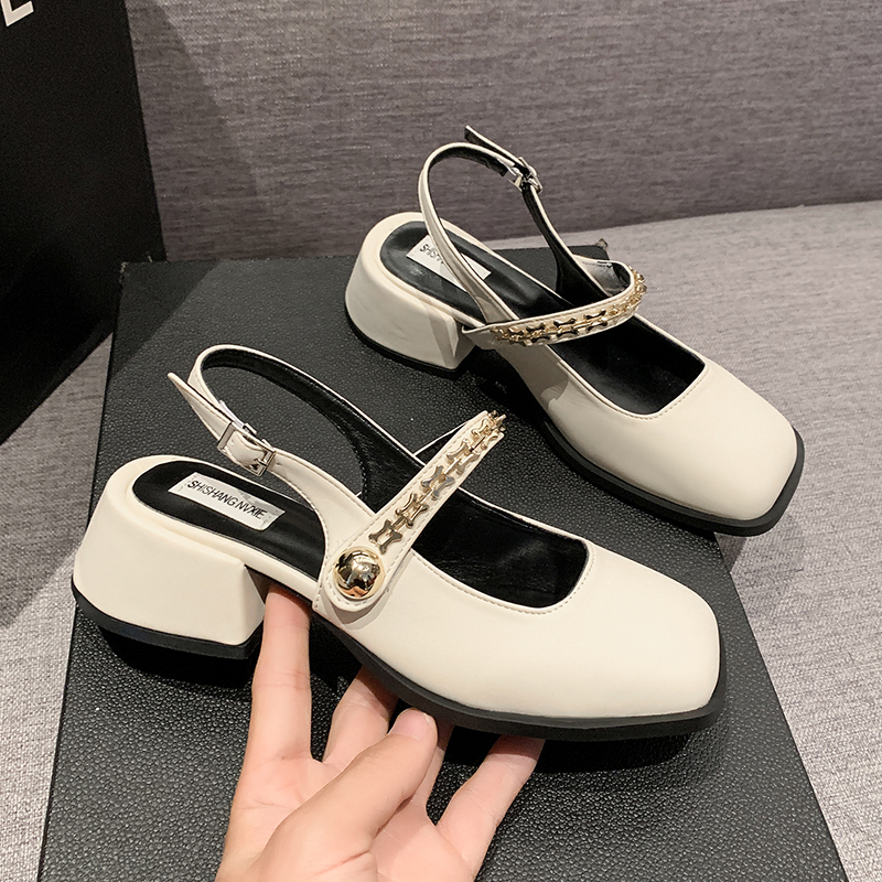 Woman African Shoe Mary Jane Summer High Heels Chunky Sandals Navy Blue Pumps Sweet 2024 Bury Straps Lolita Closed Black Bei efcf