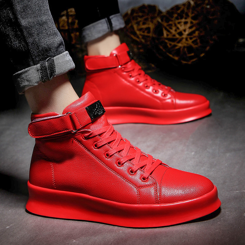 Red Leather High Top Skateboarding Sneakers Men 2024