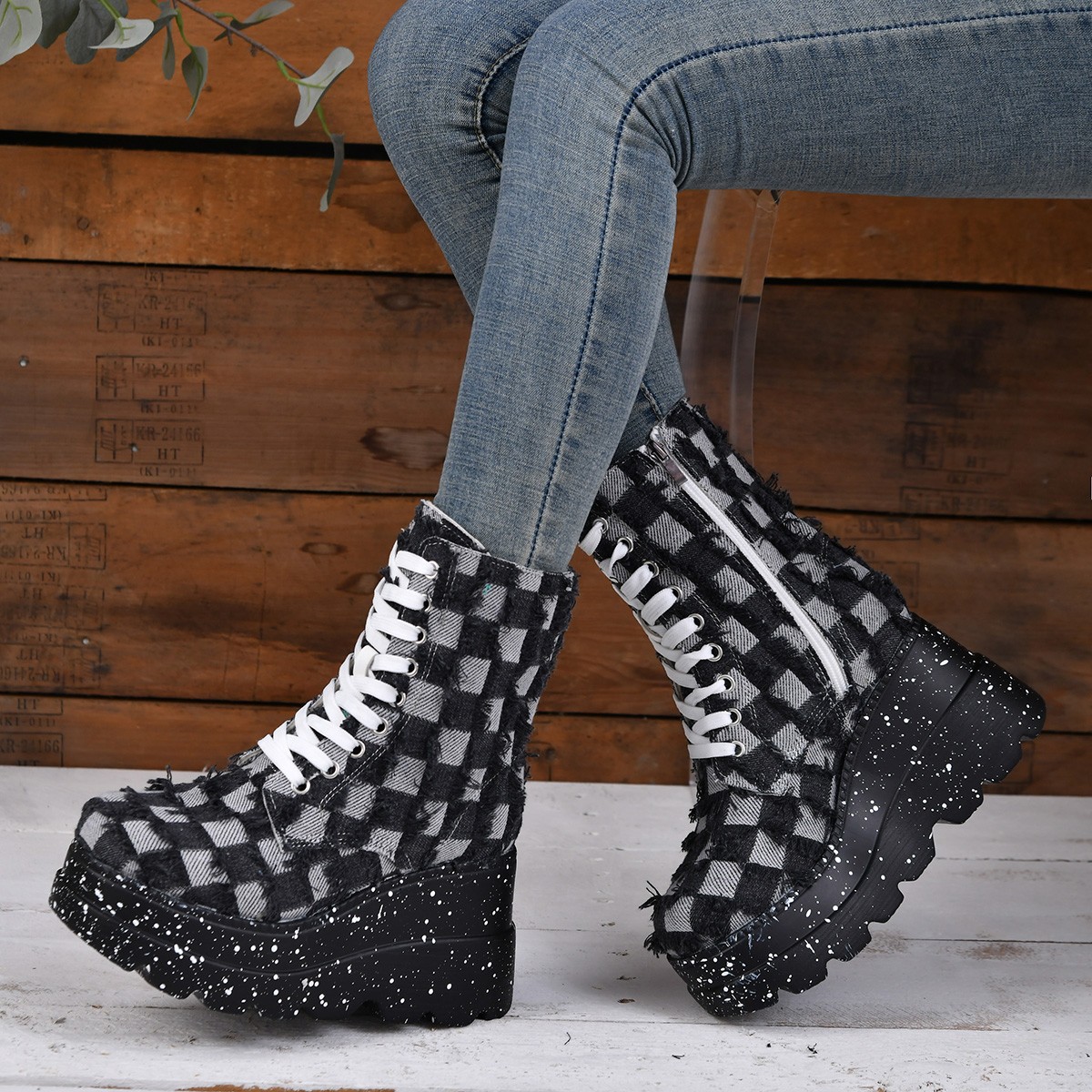 New Canvas Denim Women Shoes Elevated Wedges Short Plus Size 43 Casual Mid Length Boots atos De Mujer 2023 a5b4