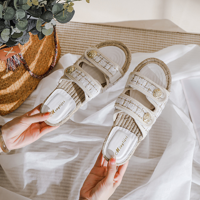 Handwoven Straw Flat Sandals: Open-Toe New Breathable Indoor & Outdoor Hot Summer Slippers For Women