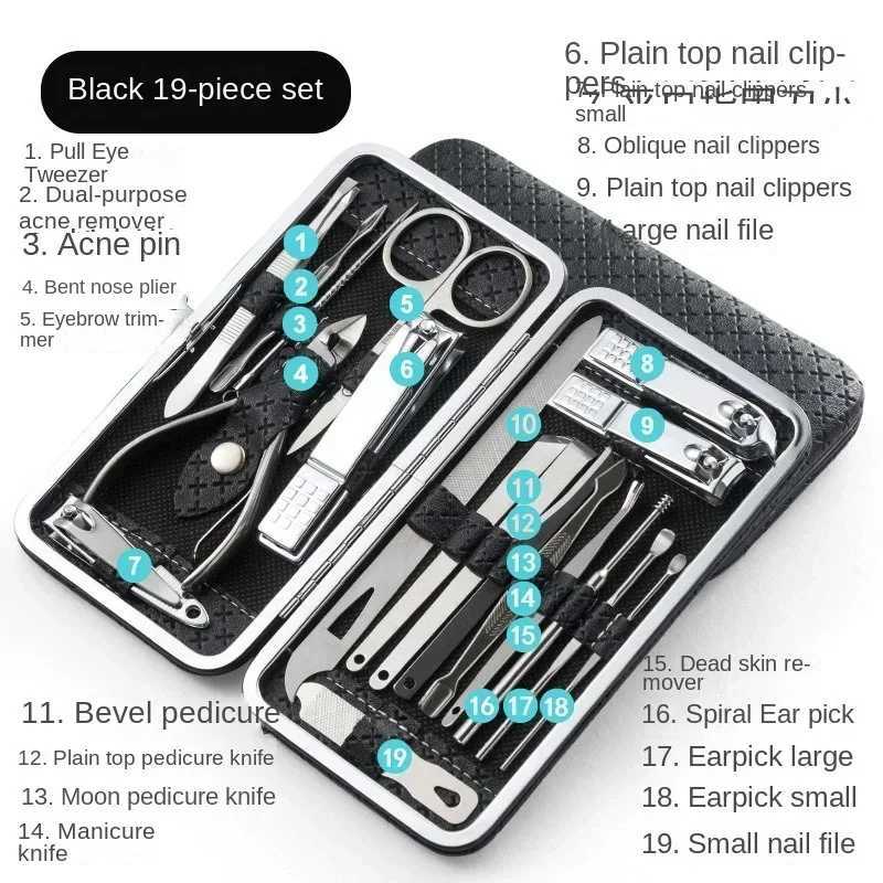 8/9/11/16/19 Pcs Manicure Cutters Nail Clipper Set Stainless Steel Ear Spoon Nail Clippers Pedicure Nail Art Tool Manicure toolsXJ240903