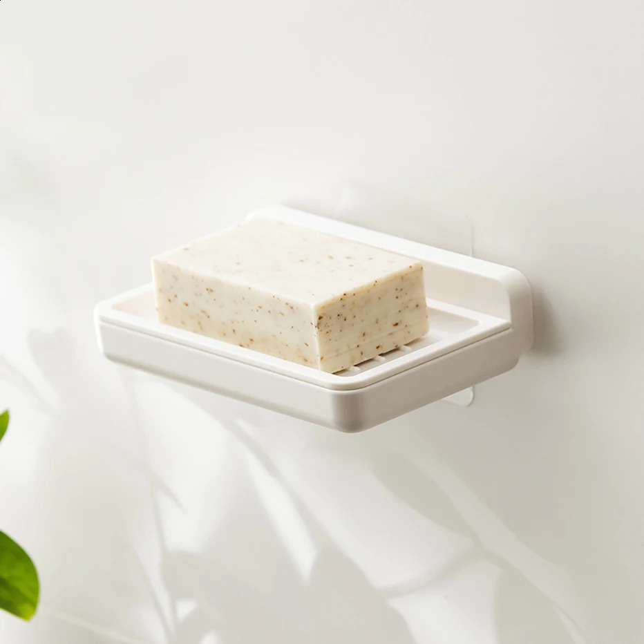 Wall Mounted Soap Dish Holder Removable Soap Bar Sponge Scrubber Storage Tray with Draining Plate Quick Dry Soap Save Rack White 240902