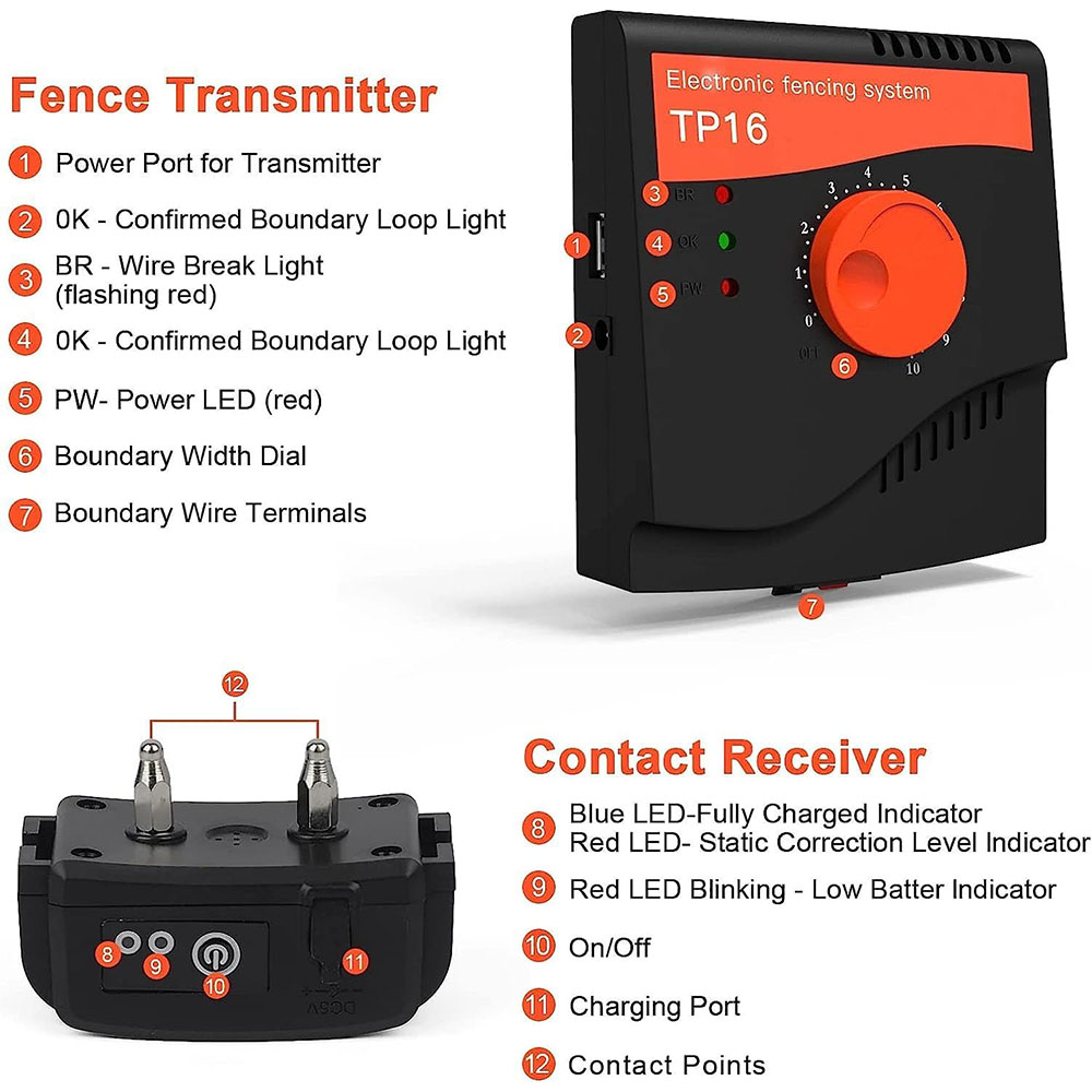Pet Dog Electric Fence Collar Electronic Pet Containment System In-Ground Wired Fence Waterproof Rechargeable Dog Shock Collars