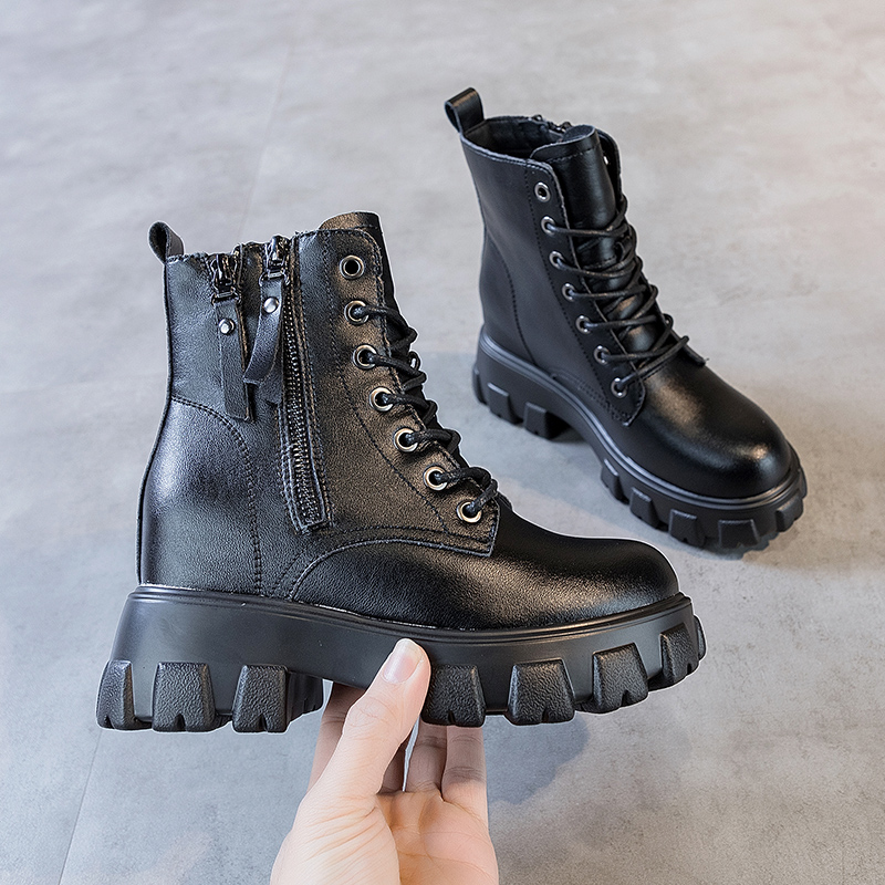 AIYUQI Women Ankle Boots Genuine Leather 2024 Spring Boots Velvet Inner Heightened Marton Boots Women Platform Women Short Boots