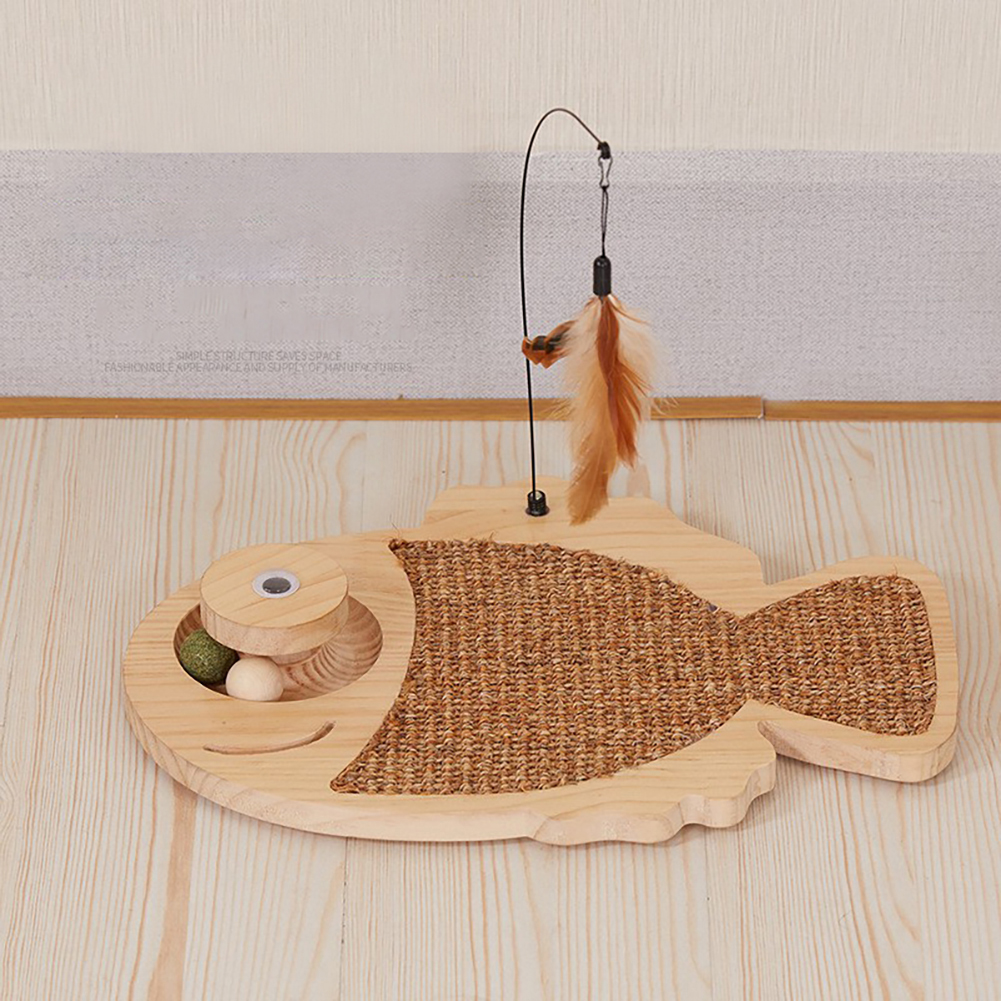 Cat Scratcher Natural Sisal Cat Scratch Pad With Kitten Interactive Toy, Catnip Balls and Cat Toy Roller Cat Scratch Mat for Cat