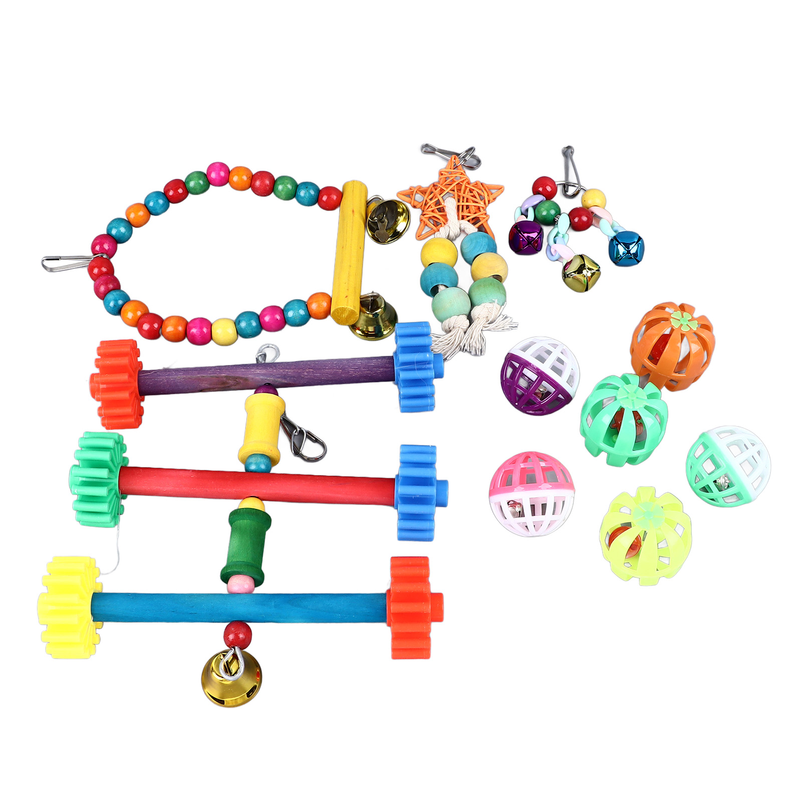 Colorful Bird Toy Set, Climbing, Chewing, Swing, Bell, String, Ball, Parrot Cage, Toys for Parakeet, Cockatiel
