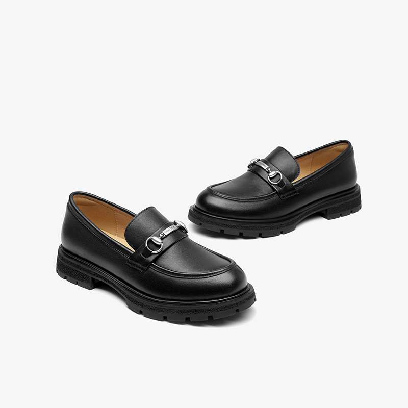 BEAUTODAY Platform Loafers Women Cow Leather Metal Design Round Toe Solid Color Slip On Leisure Ladies Flats Handmade 26219