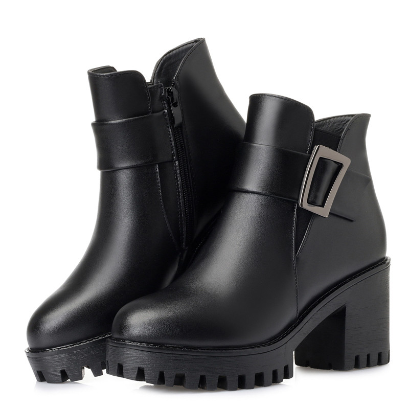 AIYUQI Ankle Boots Women 2024 New Platform Winter Genuine Leather Snow Boots Heel Luxury Wool Boots Female