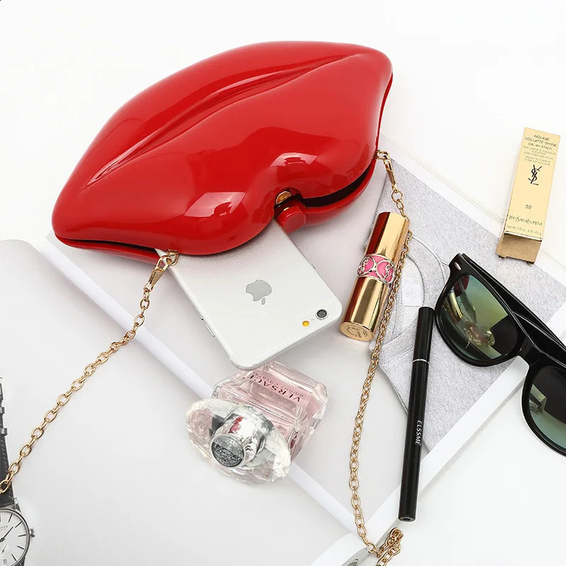 Womens Shoulder Bags Clutch Evening Bag Female Ladys Handbag Sexy Red Lips Acrylic Small er Crossbody Bag 240903