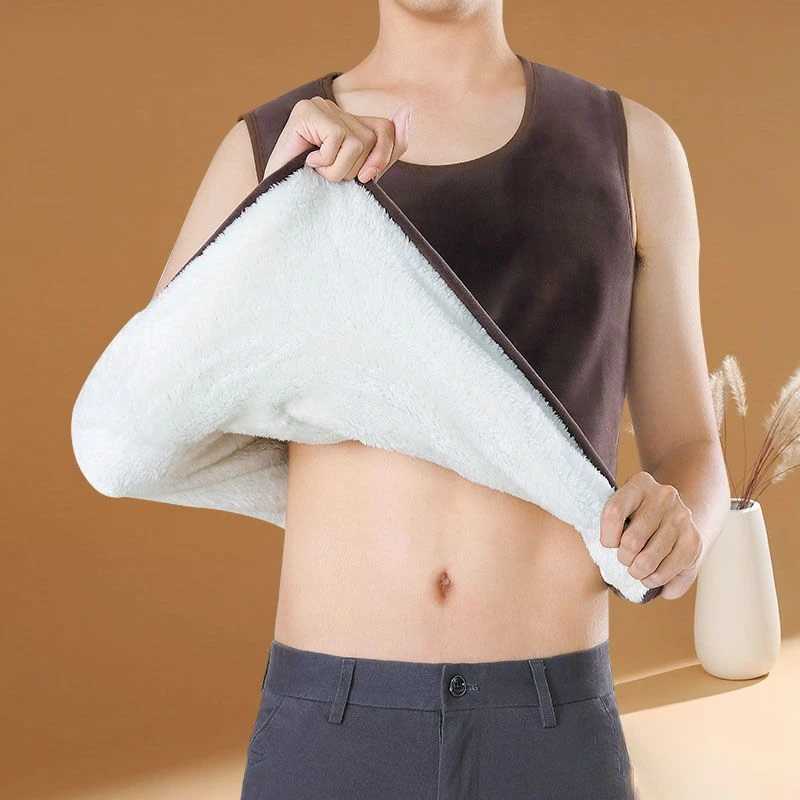 Mens Fleece Lined Undershirt Tank Top Men Thickening Slim Round Neck Warm Vest Bottoming Underwear Winter Thermal Underwear C51XJ240903