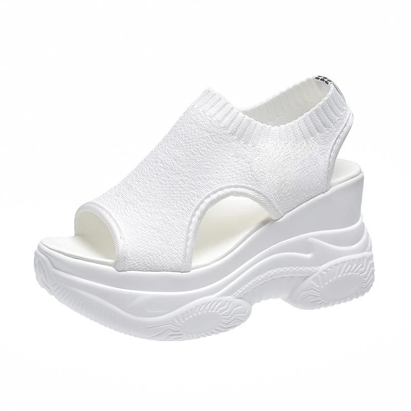 Women's Sandals 2025 Summer Wedge Heel Elastic Cloth Cover Foot Ladies Sandals Thick-soled Fashion Trifle Elevation Casual Shoes