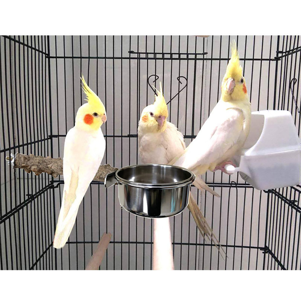 Bird Perch With Bird Feeding Cups Wood Parrot Platform Stand With Stainless Steel Food Water Bowl For Parrot Cockatiel Budgies