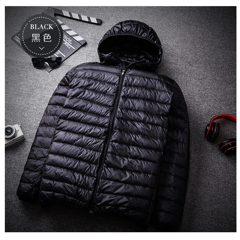 Mens autumn ultra-thin down jacket 90% white duck down hooded jacket warm jacket Parka mens portable jacket 2024 240902