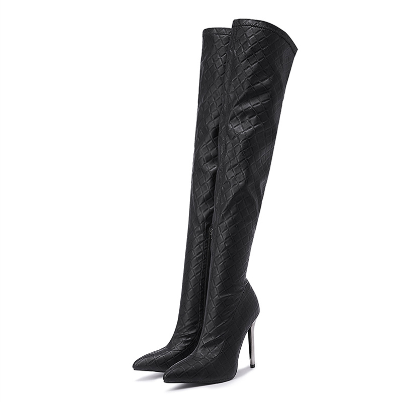 Liyke 2024 Autumn Winter Motorcycle Thigh High Boots Women Black Snake Print Leather Over The Knee Shoes Sexy Pointed Toe Heels