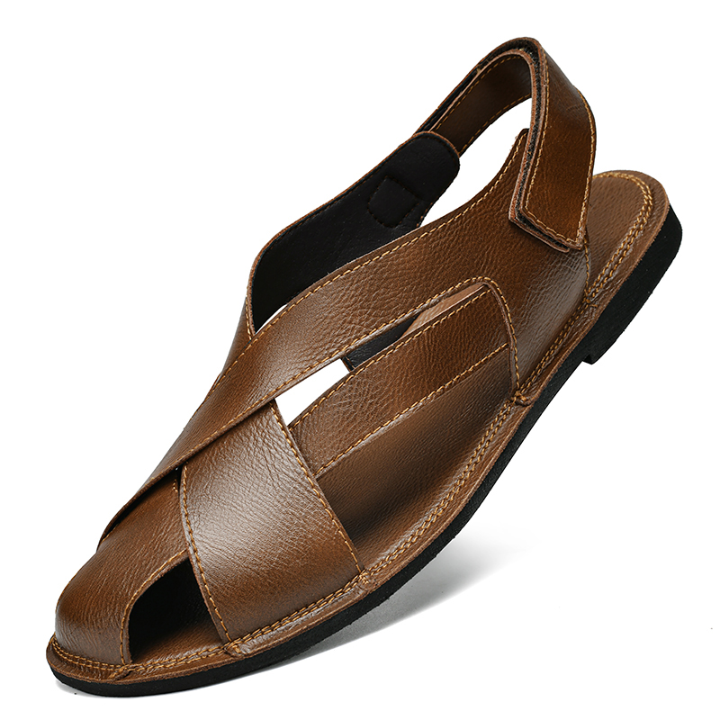 Summer Roman Shoes Genuine Leather Men's Sandals Outdoor Non-slip Beach Shoes for Men Lightweight Slippers Walking Shoes Man