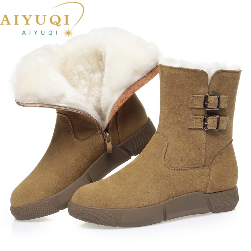 AIYUQI Women Snow Boots Suede Genuine Leather 2024 New Non Slip Flat Women Winter Boots Wool Warm Women's Ankle Boots