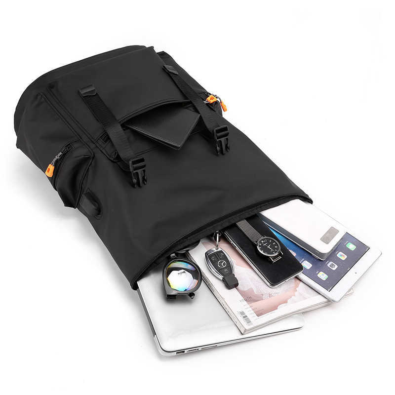 Fashionable flip top backpack, waterproof and cool student backpack kit, camera bag, USB Oxford cloth backpack 241223