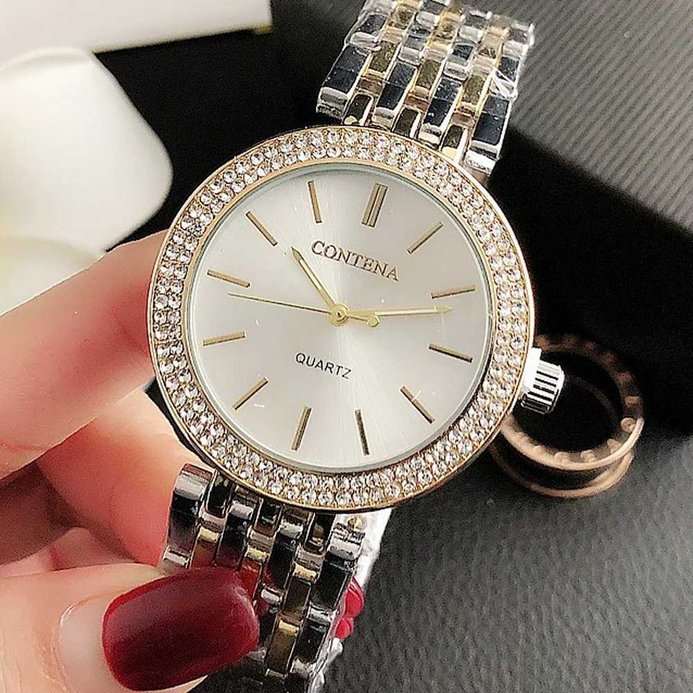 Contena Luxury Womens Watch 2023 Fashion Rhinestone Stainless Steel Quartz Watch Simple and Elegant Womens Watch Reloj Mujer W240902