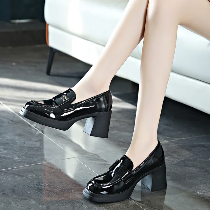 Slip-on Fashion Loafers New for Women 2024 Spring New Square Toes Ankle Strap Wedding Woman Chunky Platform Mary Jane Shoes 20c9 Platm