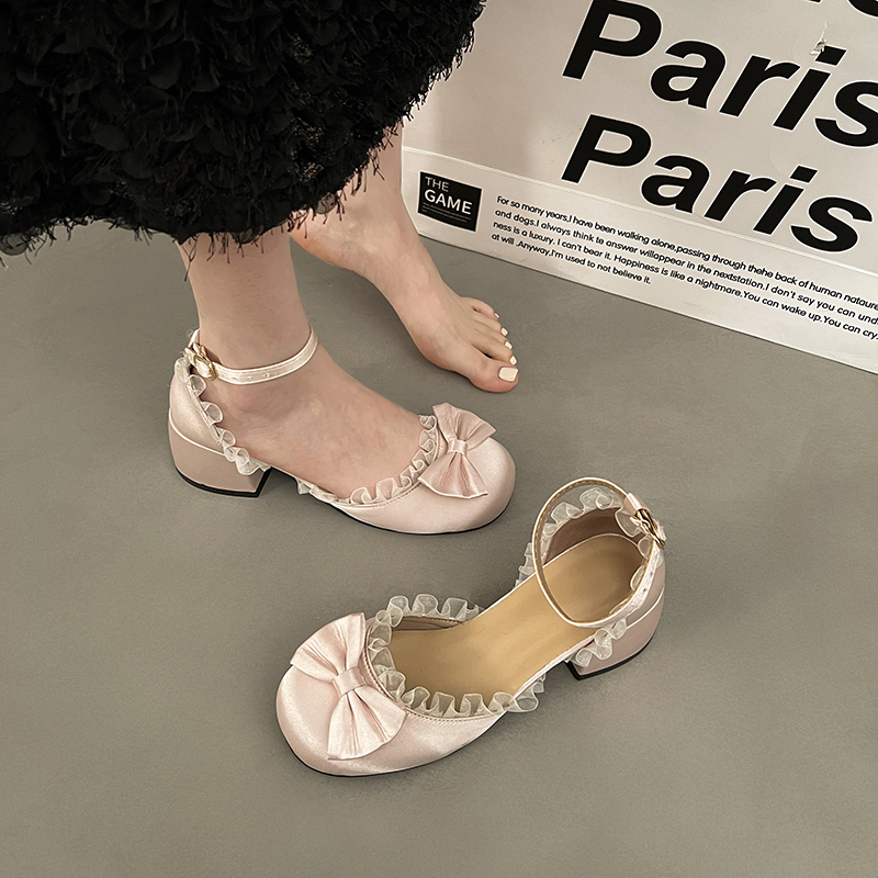 Thick New High Heels Pumps Women Mary Jane Elegant New Buckle Strap Office Career Dress Straps Quality Bow Party Shoes 4038 S