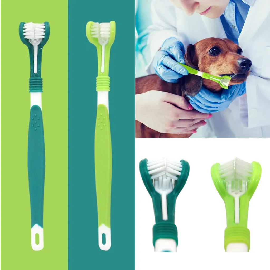 2025 new 3-Sided Dog Plastic Toothbrush Removing Bad Breath Tartar Pet Dental Care Cat Cleaning Mouth