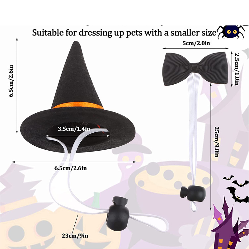 Guinea Pig Wizard Hat Bow tie Rabbit Halloween Costume Hamster Cap Witch Head Accessories for Hedgehog Chinchilla Ferret