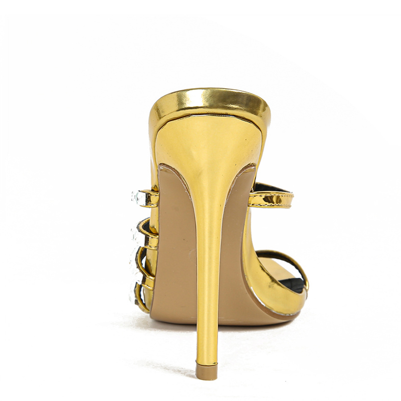 Summer Liyke Fashion New Golden High Heels Modern Slippers For Women Crystal Rhie Narrow Band Sandal Female Party Prom Shoes 3968