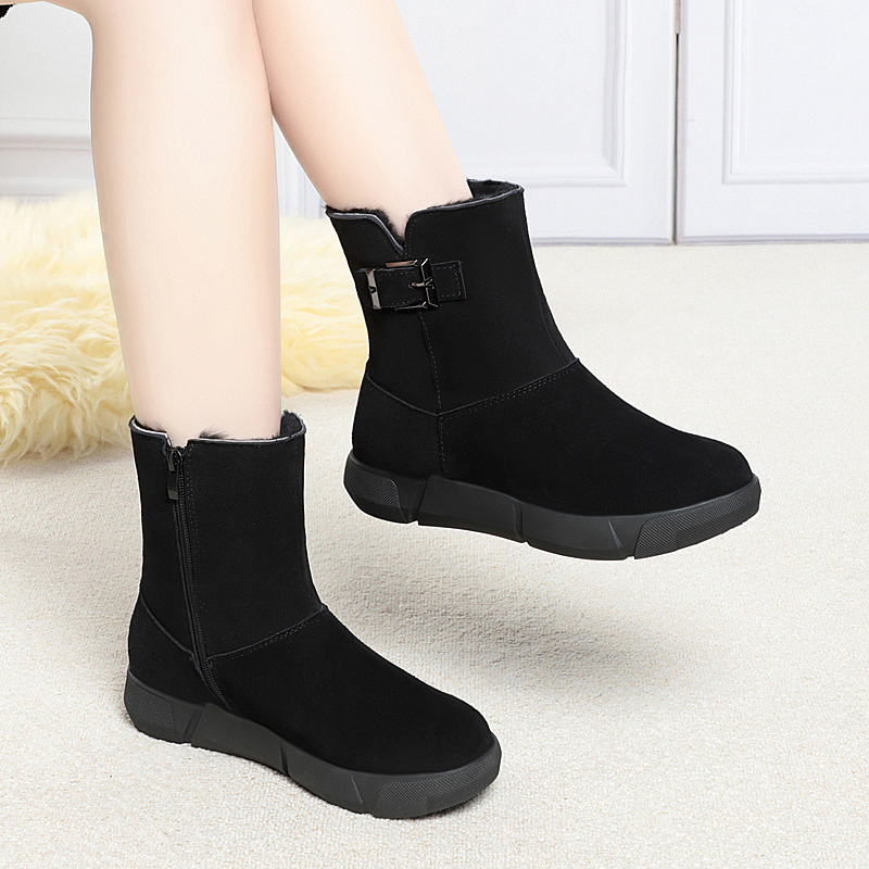 AIYUQI Women Snow Boots Genuine Leather 2024 New Natural Wool Women Winter Boots Large Size Wedge Warm Women's Booties