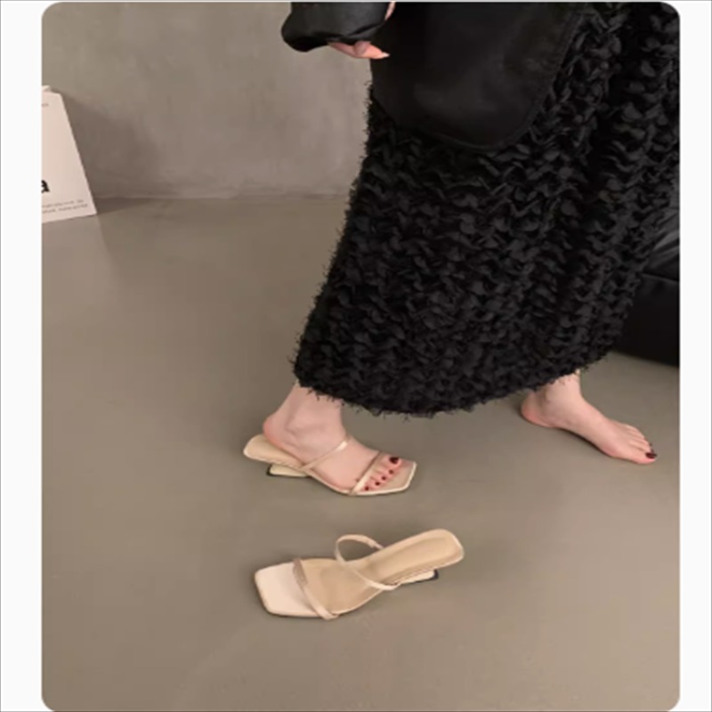 Summer 2024 New Simple Open-toed Thin Strap Wedge Sandals Square Head Sexy High-heeled Roman Slippers Flip ps Blue New Slides 1f5b