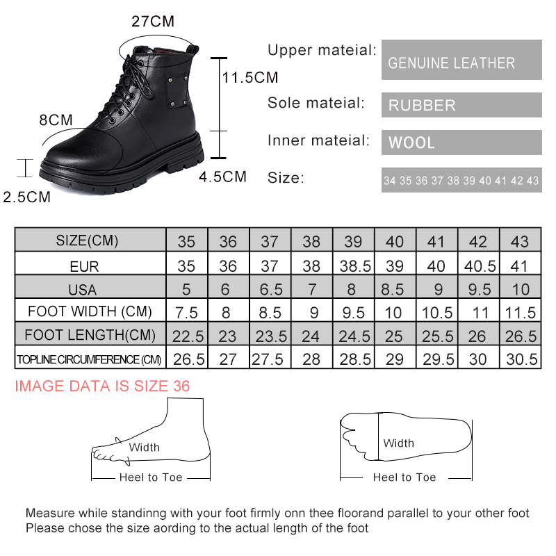 AIYUQI Women Ankle Boots Winter 2024 New Genuine Leather Large Size Ladies Motorcycle Boots Wool Warm Non-slip Women Snow Boots