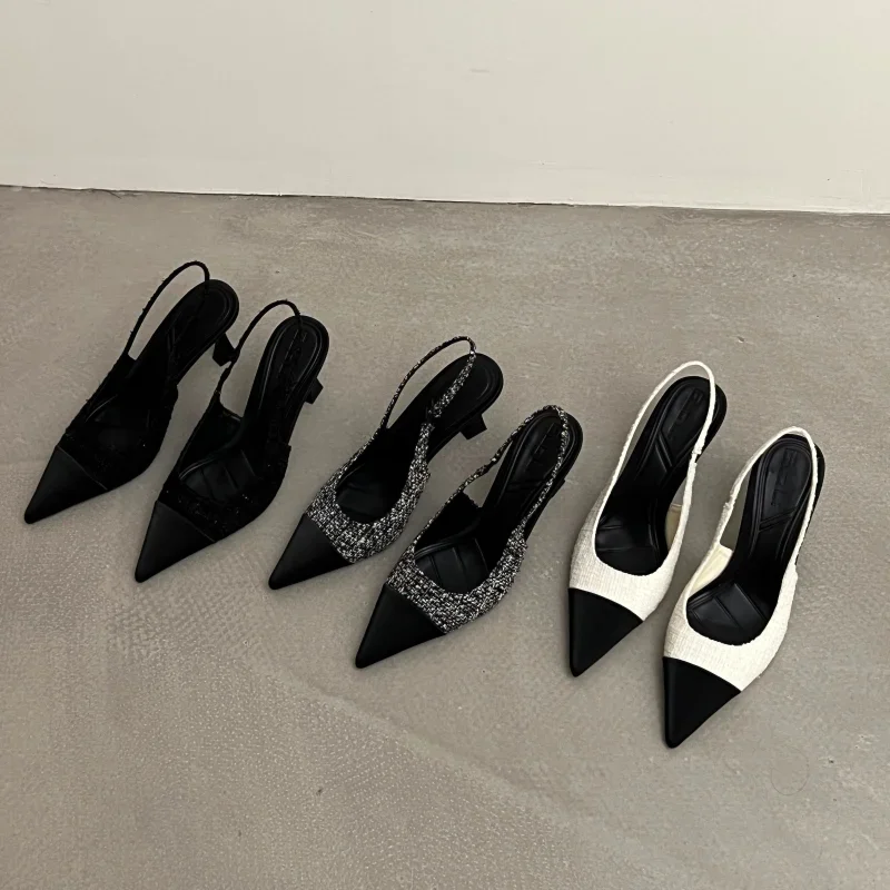 Women Summer Shoes New Low Heels Slingbacks Shoes for Women Fashion Pointed Slender Heel Pumps Shoes Back Empty Toe Sandals