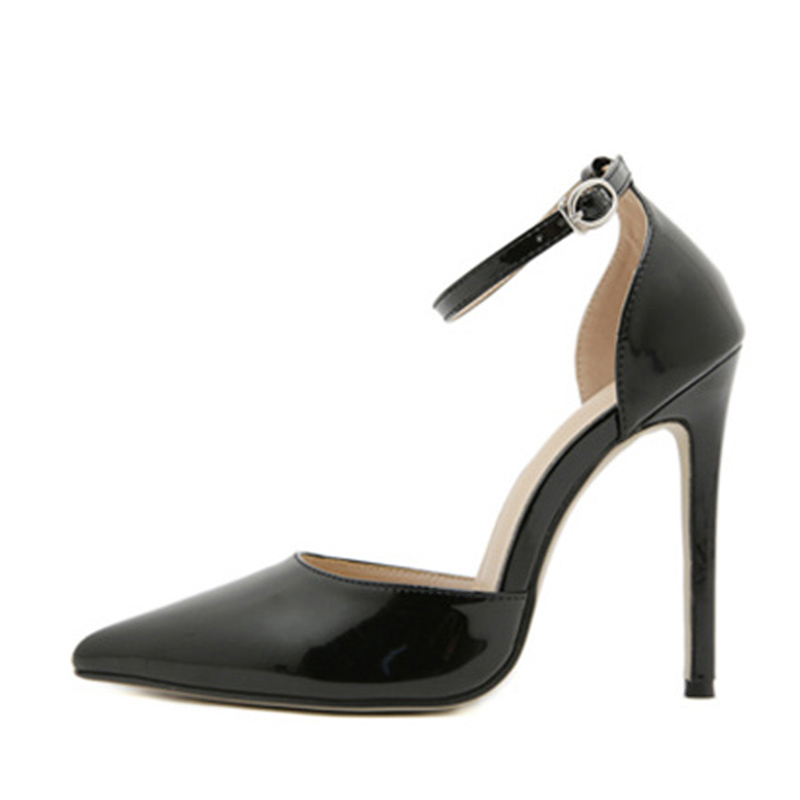 Classics Liyke Black High Heels Mules Sandals New Patent Leather Pointed Toe Buckle Strap Office Shoes Women Pumps Stilettos Mujer e08d