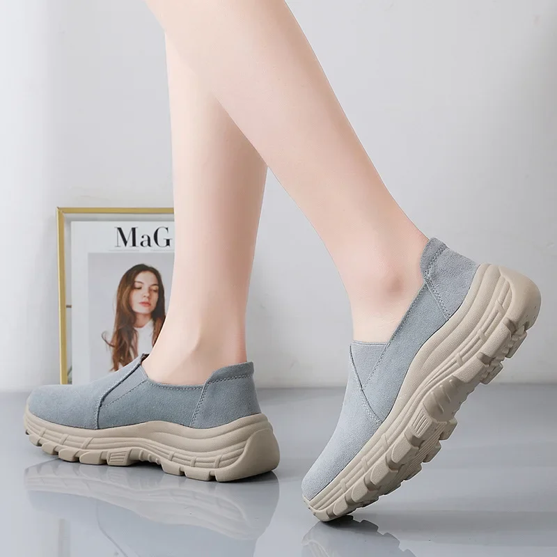 Fashion Wedge Chunky Sneakers Women Frosted Suede Shoes Female Swing Platform Shoes Plus Size Casual Slip on Shoes 2024