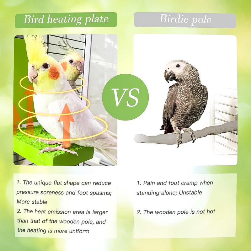 Heated Bird Perch 5W Thermostatic Flat Bird Heater for Cage Safe Bird Perch Stand Warmer for Birds Parrots Hamsters
