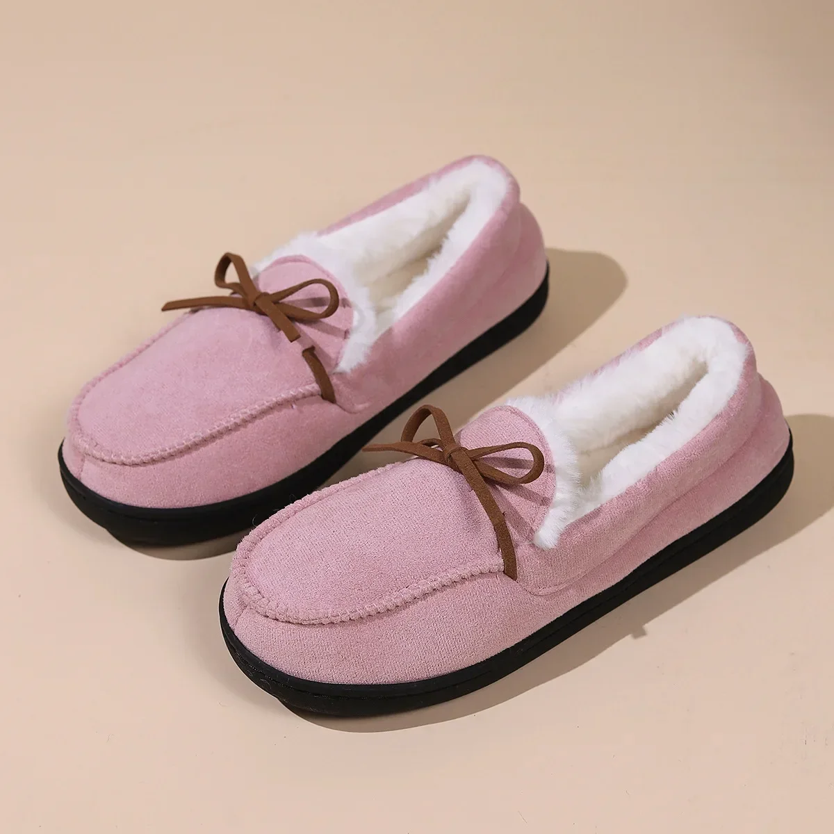 Winter 2024 Fur Flats Plus Pregnant Women Soft Cotton Shoes Non-slip Warm Plush Loafers Size 45 d204 h