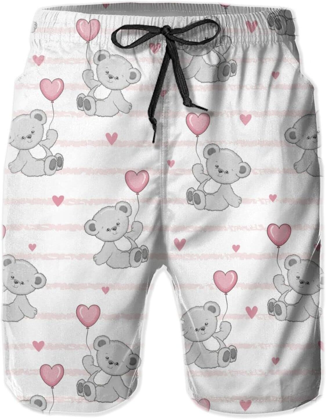 Mens Shorts 3D Printed Pattern Love Balloon Bear Swim Trunks Quick Dry Fashion Beach Board Swimwear