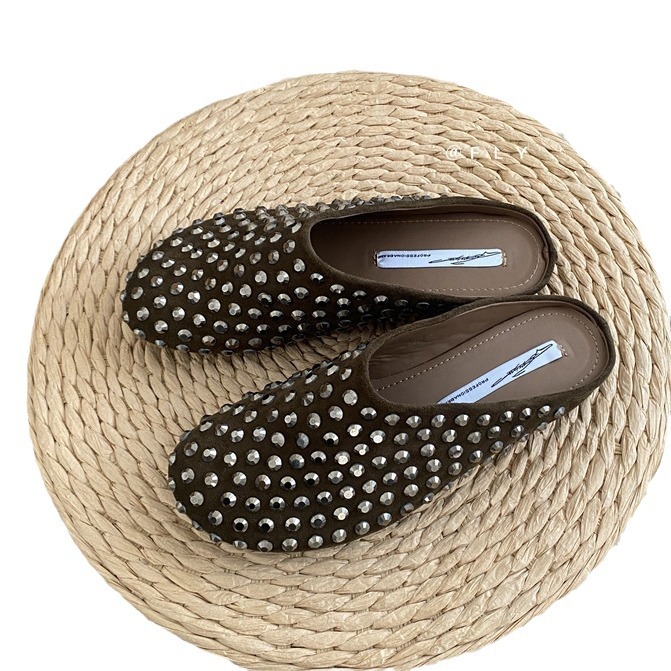 Women Summer Punk Metal Rivet Charms Black PU Mules Outdoor Platform Modern Slippers Casual Shoes For Female 7f1