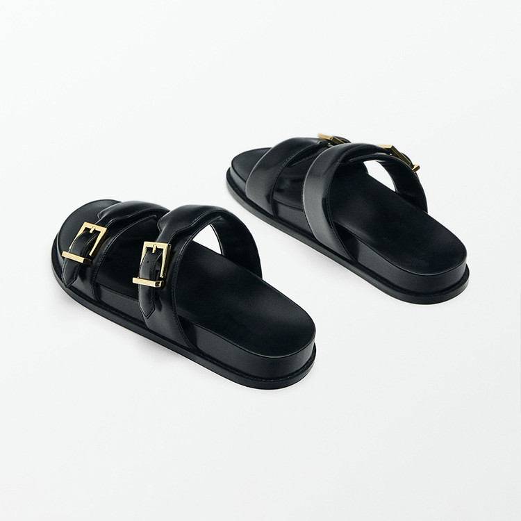2024 Black Flat Slippers For Woman Summer Women Fashion Buckle Strap Slipper New Casual Chic Indoor Flatform Sandals Shoes