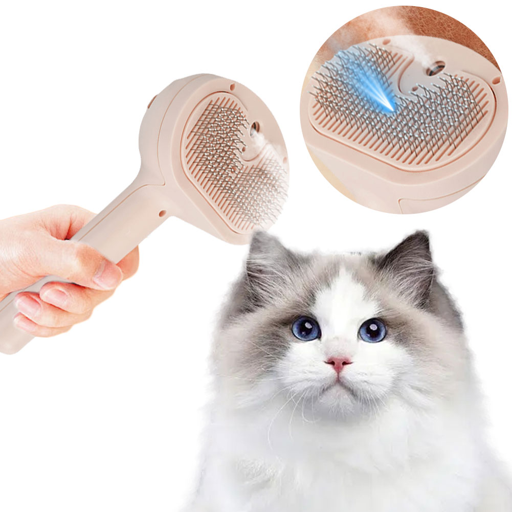 Steamy Pet Brush with Release Button Cat Hair Brush Rechargeable Massage Grooming Brush for Long and Short Hair Dogs and Cats