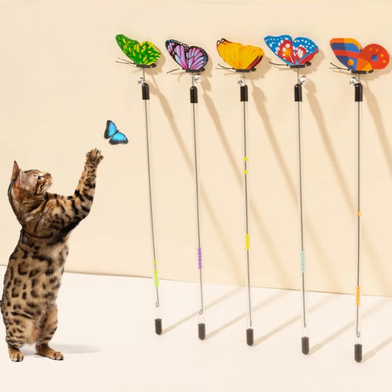 Cat Toy Butterfly Toys for Cats Stick Retractable Cats Toy Sticks Spring Butterfly Interactive Cat Toys with Bell Pet Supplies