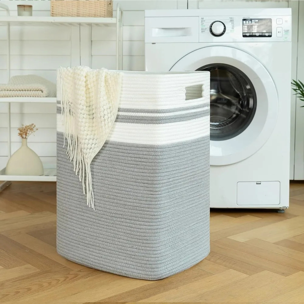 OIAHOMY 91L laundry basket XXXLarge laundry basket foldable cotton rope basket woven blanket storage basket 240903