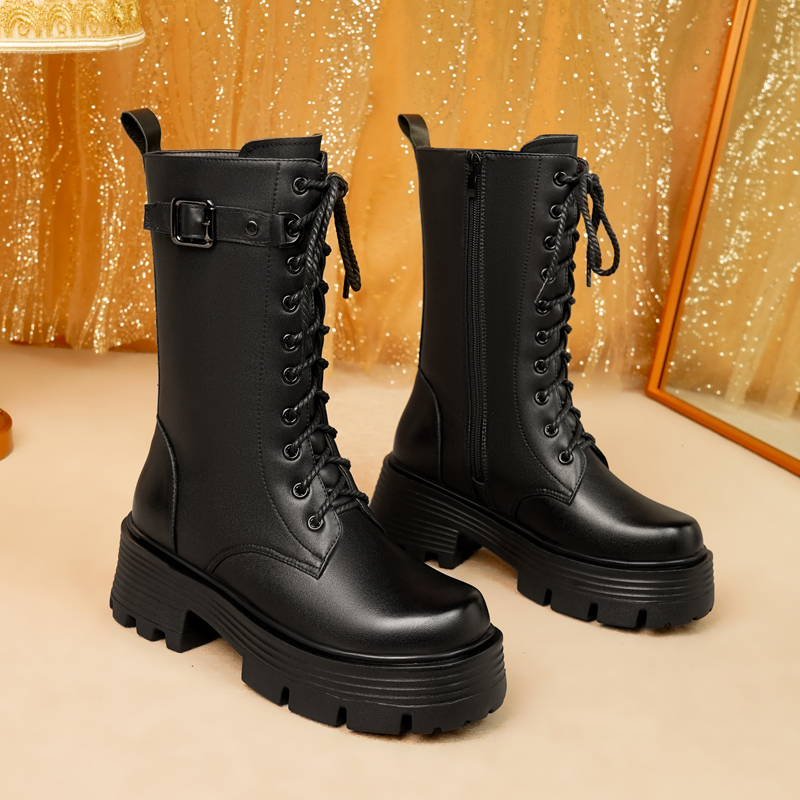 AIYUQI Women's Winter Shoes 2024 New Genuine Leather Women's Biker Boots Large Size Warm Platform Women's Snow Boots