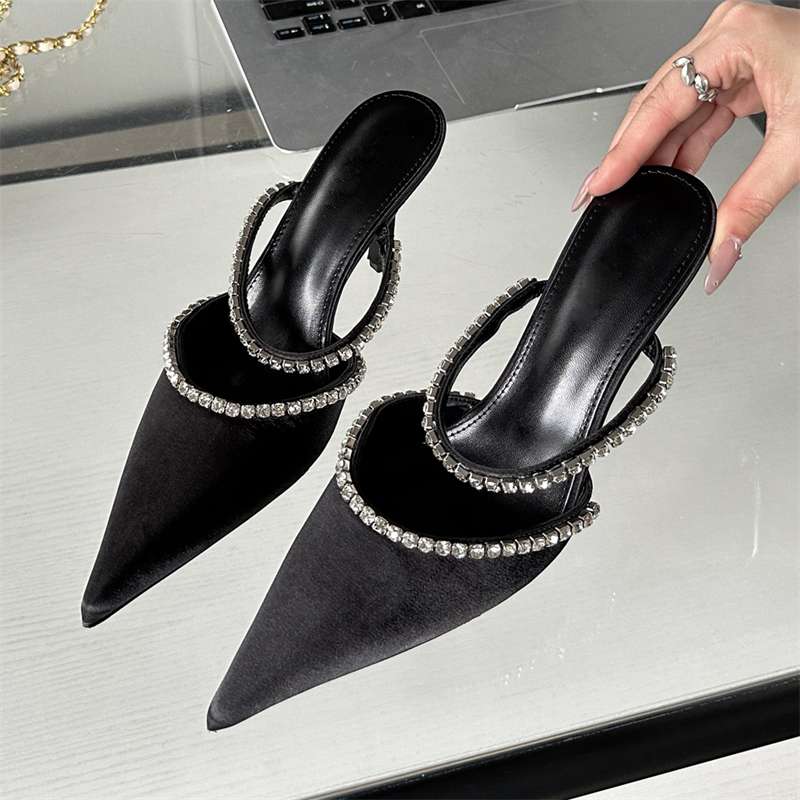 Street Style Eilyken Fashion Pointed Toe Women CRYSTAL Thin Heels Mules Slippers Party Prom Female Pumps New Shoes 4424