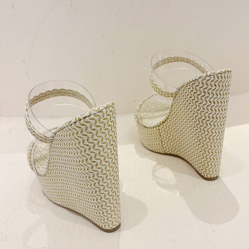 PVC Liyke Transparent Shoes For Women New Wedges Slippers Fashion Thick Bottom Open Toe High Heels Platform Sandals atos Mujer beec