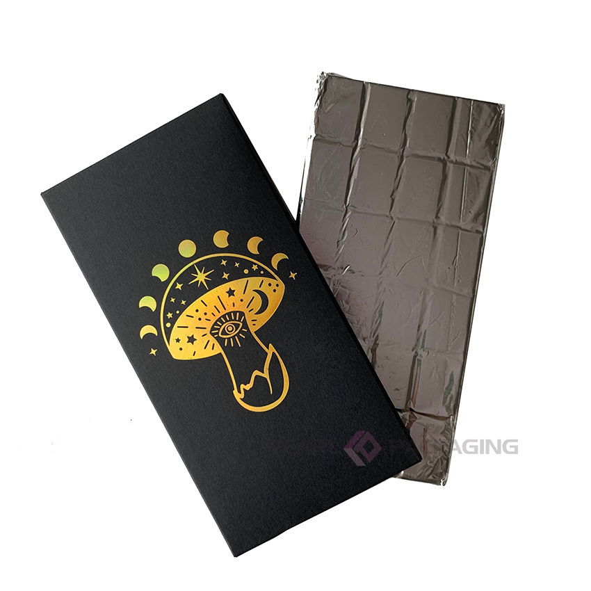 Gold Holographic Foiled Chocolate Bar Edible Shroom Chocolate Packaging Box with Foils and Moulds