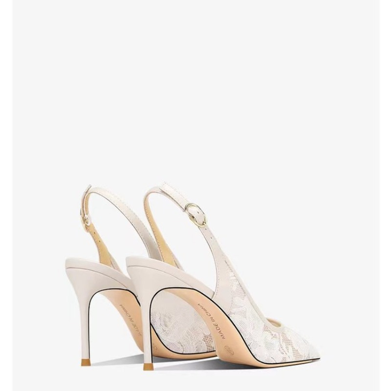 Women's Lace High Heel Sgback Sandals - Sexy Pointed Toe Cutouts Thin Heels for Summer