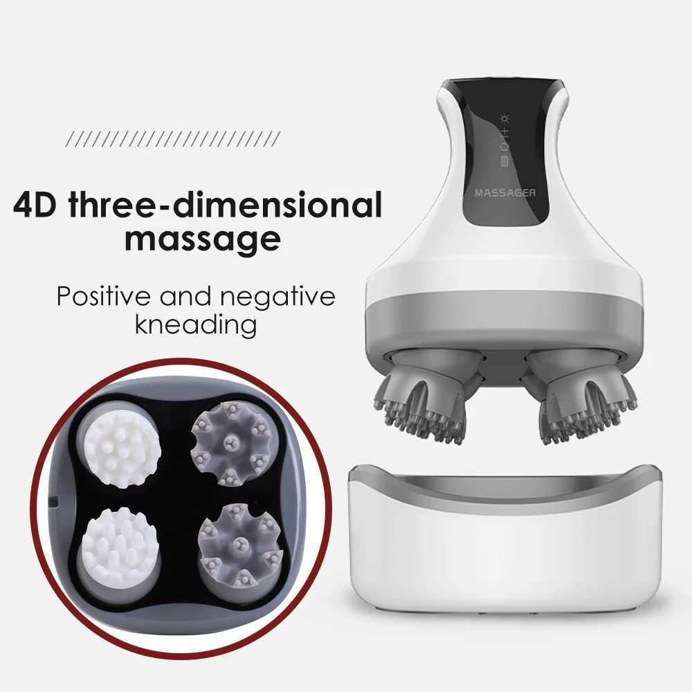 4D Smart Head Scalp Massager Wireless Electric Kneading Head Massage Machine Red and Blue Light Hair Growth Scalp Massage Device Y240902